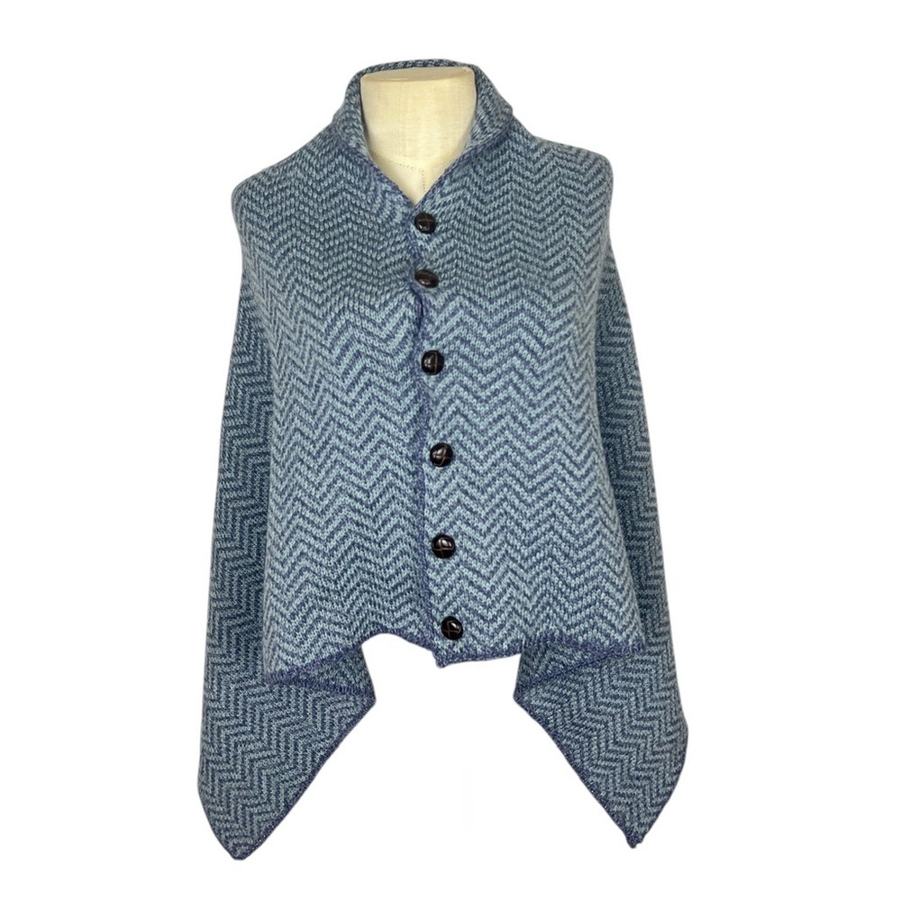 Aran Sweater Market Merino Wool Poncho Sweater Cape Blue Chevron Ireland buttons